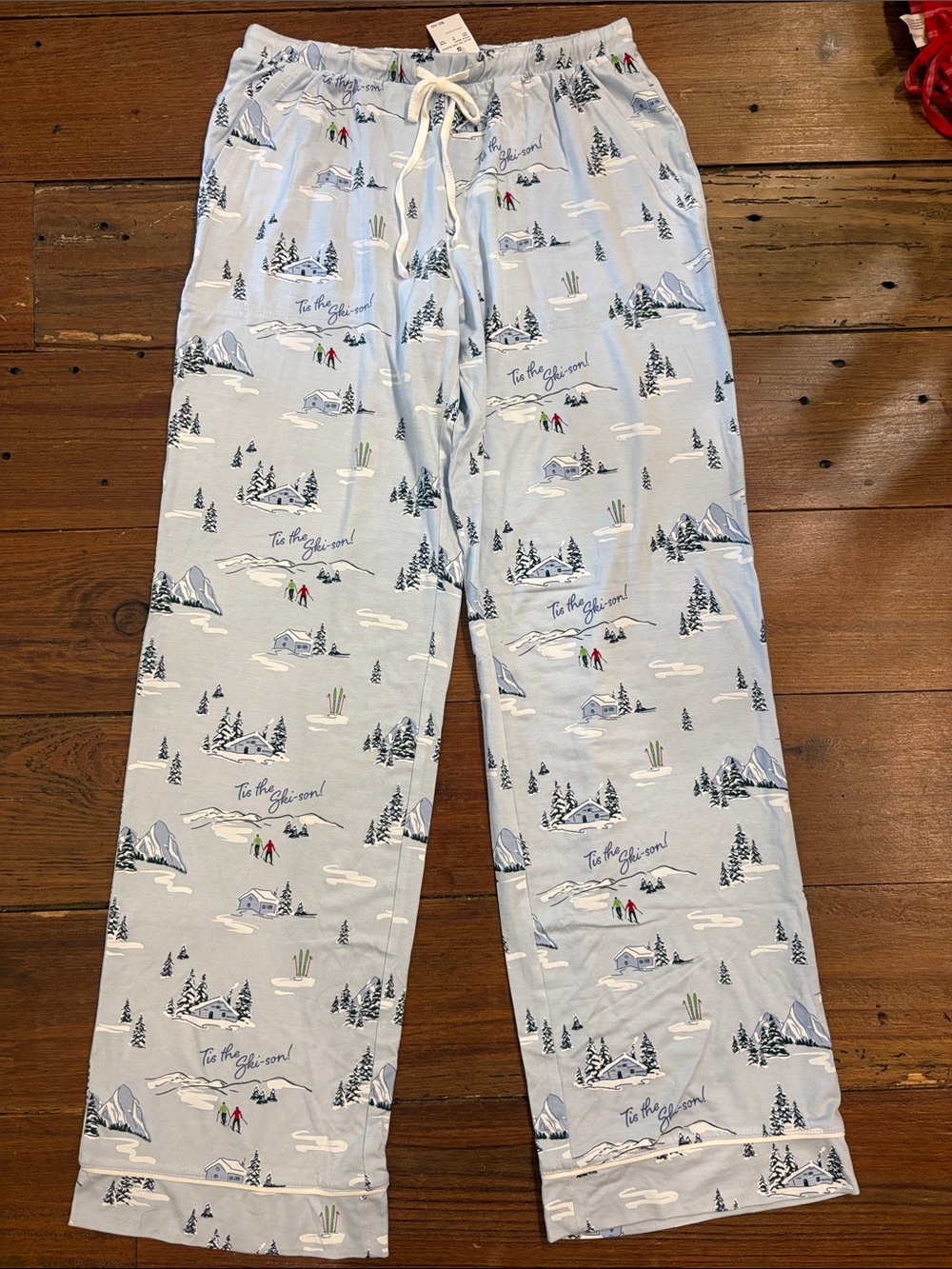 Auden Light Blue Winter Cabin Print Pajama Pants with Drawstring